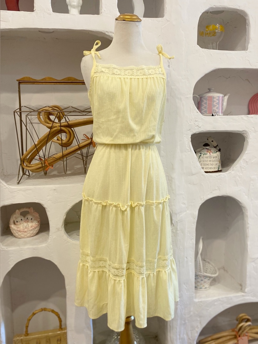 Cottage Core Vintage Butter Yellow Tiered Sundress - Lightweight Summer Dress